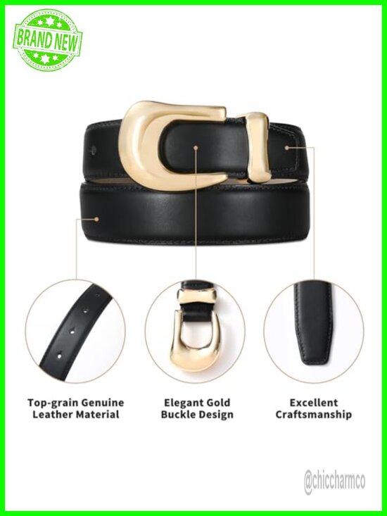 Genuine Leather Belt with Gold Buckle for Jeans Dresses Casual main image 5